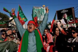 pti supporters as they gather during a protest outside the provincial election commission office in karachi february 17 2024 photo reuters