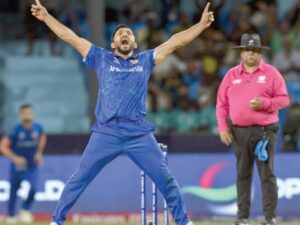 afghanistan s gulbadin naib celebrates after the dismissal of australia s glenn maxwell during the t20 world cup super eights match on saturday photo afp